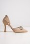 Nude Colored Satin Bow Stone Stiletto Goblet Heeled Shoes - Darley - 2