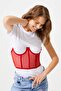 Red Tulle Detailed Transparent Underwire Women's Bustier - 3