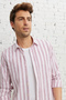 Men's White-burgundy Comfort Fit Relaxed Cut 100% Cotton Classic Collar Shirt - 4