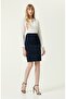 Navy Blue Elastic Waist Knitted Midi Pencil Skirt