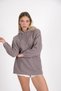 Women's Gray Hooded Oversize Outdoor Retro Fleece Hoodie 22wk299