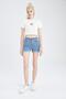 Normal Waist Fold-Up Jean Shorts - 4