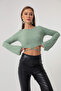 Women's Mint Green Knitted Crop with Tie Detail - 2