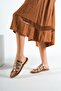 Capone Thumb Detailed Banded Rose Women's Leather Slippers - 2