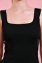 Women's Black Oversize and Small Size Square Collar Thick Strap Tank Top Athlete Thin Knitwear - 6