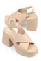 Capone Blunt Toe Cross Wide Strap Platform Heeled Beige Women's Sandals - 7