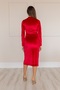 Gathered Slit Detailed Long Sleeve Red Velvet Dress Red New Year's Eve Dress 016 - 3