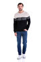 Navy Blue Regular Fit Striped Crew Neck Knitwear Sweater - 4