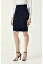 Navy Blue Elastic Waist Knitted Midi Pencil Skirt - 2