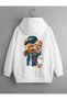 SEBESTA FASHİON Unisex WHITE BEAR PRINTED HOODED Oversize Sweatshirt SEBESTAFASHİON