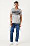 Men's Gray Melange Slim Fit Narrow Cut Crew Neck 100% Cotton Printed T-Shirt - 2