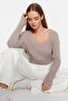 Mink Crop Basic V-Neck Knitwear Sweater TWOAW24KZ01214 - 2