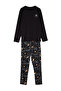 Black Regular Fit Embroidered Knitted 100% Cotton Pajama Set Tmnaw24Pt00025 - 6