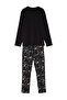 Black Regular Fit Embroidered Knitted 100% Cotton Pajama Set Tmnaw24Pt00025 - 8