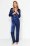 Lacivert Saten Gömlek-Pantolon Dokuma Pijama Takımı THMAW24PT00026 - 4