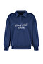Lacivert Gömlek Yaka Nakışlı Regular Fit Kalın İçi Polarlı Örme Sweatshirt TWOAW24SW00182 - 8