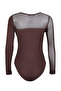 Kahverengi Tül Detaylı Çıtçıtlı Esnek Örme Body TWOAW24BD00021 - 8