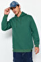 Green Regular/Normal Cut Hooded Fleece/Warm Cotton Sweatshirt Tmnaw24Sw00121 - 3