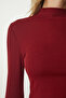 Women's Claret Red High Collar Ribbed Camisole Crop Blouse ub00165 - 5