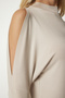 Women's Beige High Collar Off-the-Shoulder Knitwear Blouse UB00152 - 5