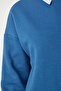 Women's Indigo Blue Stand Collar Basic Ribbed Sweatshirt UB00166 - 4