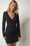 Women's Black Wrap Neck Body-hugging Stylish Woven Dress UB00131 - 2