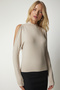 Women's Beige High Collar Off-the-Shoulder Knitwear Blouse UB00152 - 2