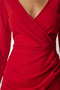 Women's Red Wrap Collar Body-hugging Stylish Woven Dress UB00131 - 4