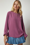 Women's Dark Lilac Bat Sleeve Flowy Ayrobin Blouse TO00084 - 2