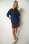 Women's Navy Blue Stand Collar Basic Ribbed Sweatshirt UB00166 - 2