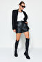 Black Faux Leather Belted Woven Shorts TWOAW24SR00082 - 3