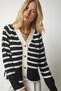 Women's Black Metal Button Detailed Striped Knit Cardigan BP00149 - 3