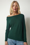 Women's Emerald Green Boat Neck Knitwear Blouse UB00151 - 4
