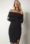 Women's Black Tiered Carmen Collar Ribbed Mini Dress ub00135 - 2