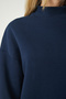 Women's Navy Blue Stand Collar Basic Ribbed Sweatshirt UB00166 - 5