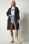 Women's Navy Blue Belted Seasonal Trench Coat DD01254 - 4