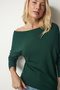 Women's Emerald Green Boat Neck Knitwear Blouse UB00151 - 2