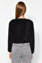 Black Gold Buttoned Plush Crop Knitted Cardigan TWOAW24HI00412 - 6