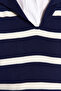 Navy Blue Turn-Down Collar Striped Knitwear Sweater Twoaw24Sv00041 - 4