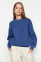 Indigo Kalın İçi Polarlı Regular/Normal Kalıp Bisiklet Yaka Basic Örme Sweatshirt TWOAW24SW00101 - 3