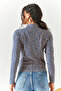 Women's Leopard Cobalt Blue Piece High Collar Lycra Crop Blouse BLZ-19002398 - 5