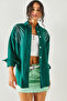 Women's Leaf Emerald Green Sequin Sequin Detailed Oversize Stamp Shirt GML-19001145 - 5