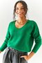 Women's Grass Green V Neck Soft Textured Knitwear Sweater KZK-19000598 - 3