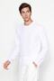 Beyaz Regular/Normal Kesim Uzun Kollu %100 Pamuk Tok Kumaş T-shirt TMNAW21TS0208 - 3