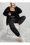 Sierra Nevada Printed Cardigan Jogger - Black Winter Oversize Hooded Cardigan Sweatpants Set - 2