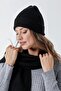 Women's Soft Buttoned Knitted Detailed Scarf Beanie Set Black 24W132 - 4