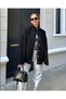women's oversize snap fastening pocket detail loose fit wool stamp appearance thick jacket coat - 4