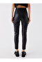 Slim Fit Straight Leather Look Women's Trousers - 5
