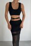 Women's Black Lace-up Crop Blouse Skirt Knitted Suit 23S35043 - 3