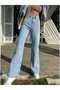 Snow Wash Light Blue Lycra Super Extra High Waist Wide Leg Palazzo Loose Jean Trousers - 5